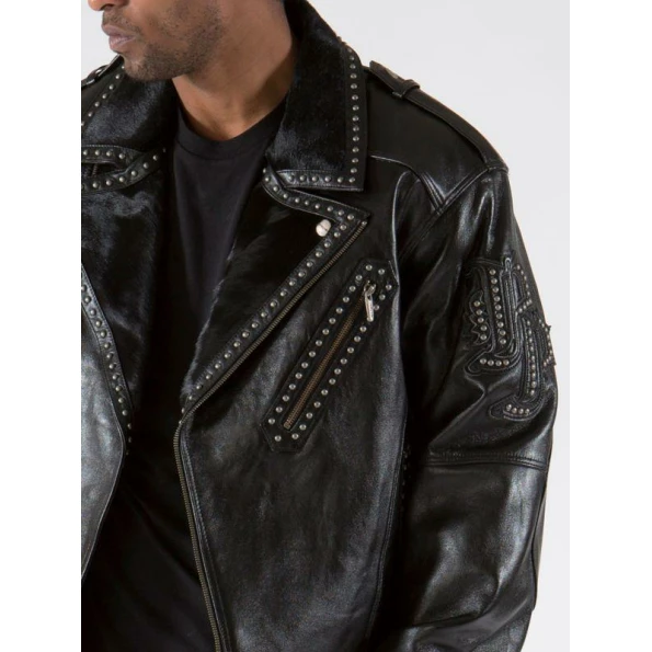 Pelle Pelle Biker Black Leather Fur Jacket | Men Jacket