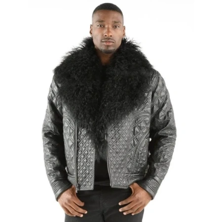 Pelle Pelle Men Fur Quilted Leather Jacket | Black Jacket view 2
