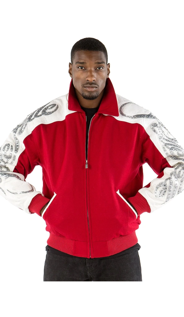 Pelle Pelle Men Scripted Red Wool Jacket | Zipper Jacket