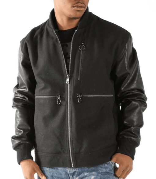 Pelle Pelle Men Black Wool Leather Jacket