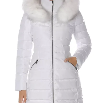 White Fur Hooded Puffer Women Coat