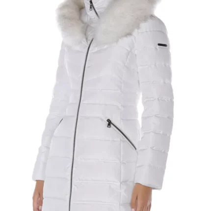 White Fur Hooded Puffer Women Coat