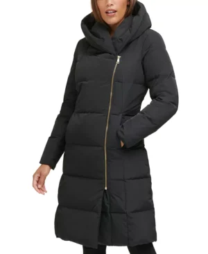 Women Black Puffer Long Coat