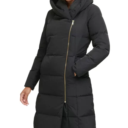 Women Black Puffer Long Coat