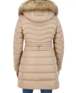 Cream Fur Hooded Puffer Women Coat