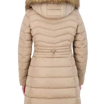 Cream Fur Hooded Puffer Women Coat