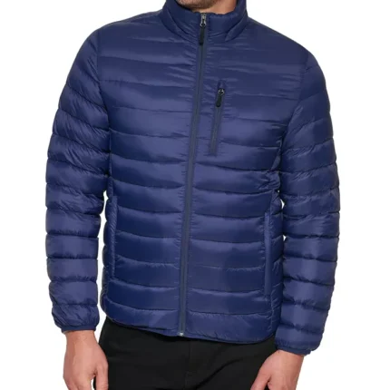 Men Navy Blue Quilted Puffer Jacket