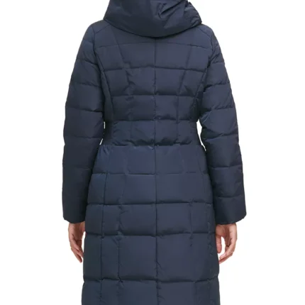 Women Navy Blue Puffer Long Coat