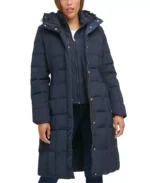 Women Navy Blue Puffer Long Coat