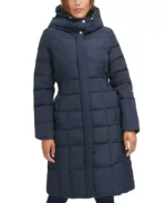 Women Navy Blue Puffer Long Coat