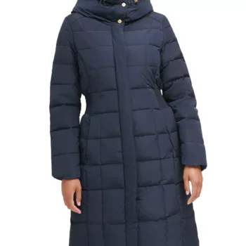 Women Navy Blue Puffer Long Coat