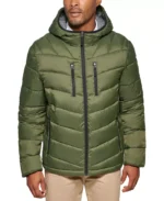 Men Chevron Hooded Puffer Jacket