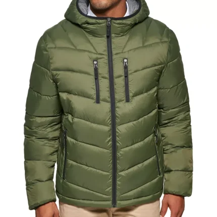 Men Chevron Hooded Puffer Jacket