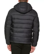 Men Chevron Black Hooded Puffer Jacket