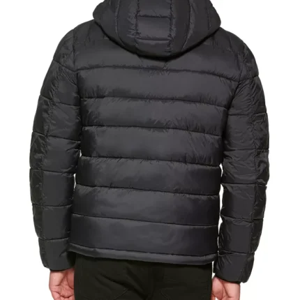 Men Chevron Black Hooded Puffer Jacket