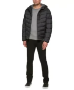 Men Chevron Black Hooded Puffer Jacket