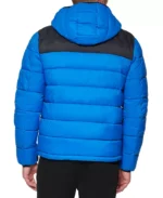 Men Chevron Blue Hooded Puffer Jacket