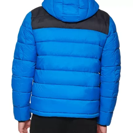 Men Chevron Blue Hooded Puffer Jacket