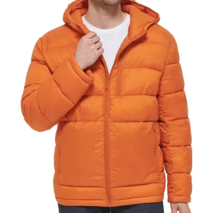 Men Lightweight Puffer Orange Jacket