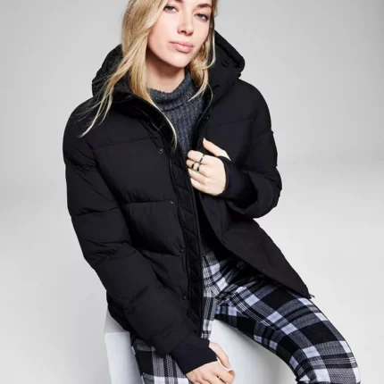 Women Black Puffer Hooded Jacket