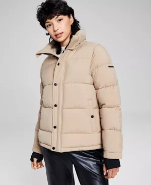 Women Latte Puffer Hooded Jacket