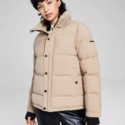 Women Latte Puffer Hooded Jacket