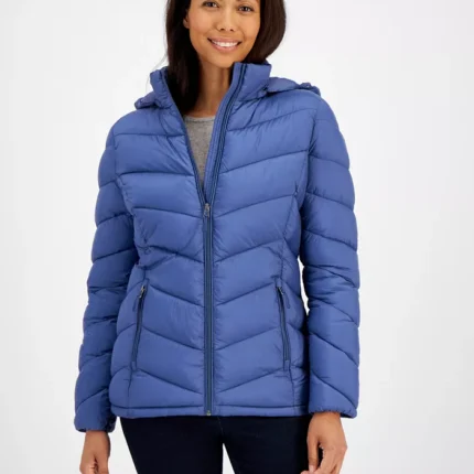 Women Hooded Blue Puffer Jacket