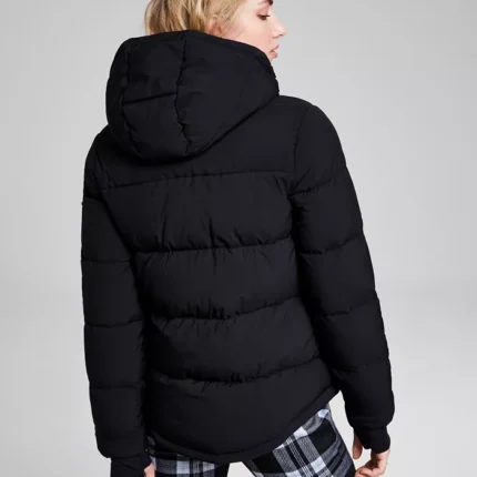 Women Black Puffer Hooded Jacket