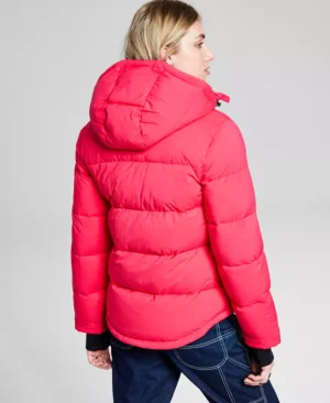 Red Hooded Puffer Women Jacket