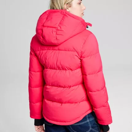 Red Hooded Puffer Women Jacket