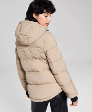 Women Latte Puffer Hooded Jacket