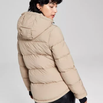 Women Latte Puffer Hooded Jacket