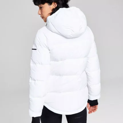 Women White Puffer Hooded Jacket