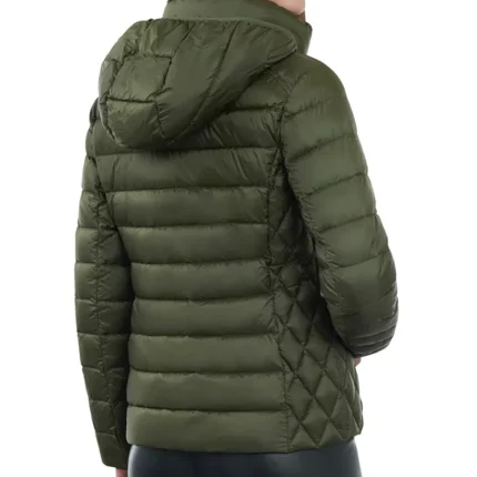 Women Green Puffer Hooded Jacket