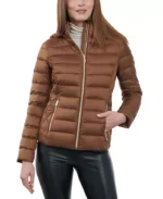 Women Brown Hooded Puffer Jacket