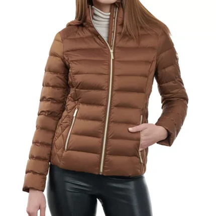 Women Brown Hooded Puffer Jacket