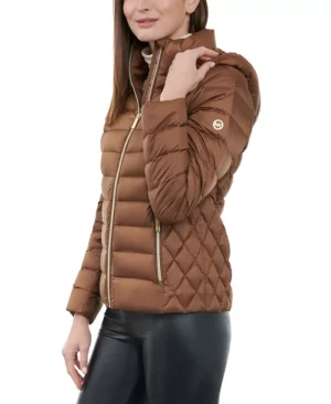 Women Brown Hooded Puffer Jacket