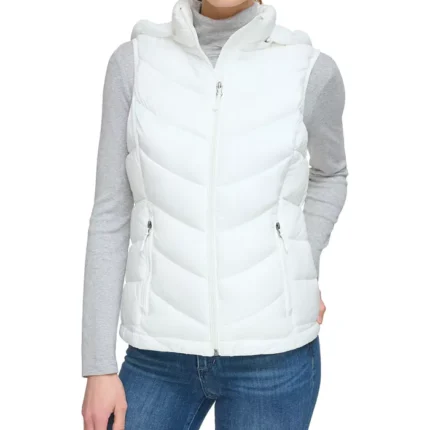 White Puffer Hooded Women Vest