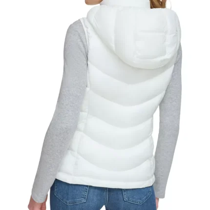 White Puffer Hooded Women Vest