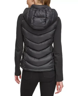 Black Puffer Hooded Women Vest