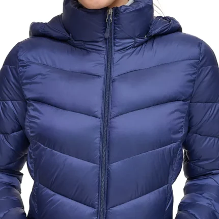 Women Dark Blue Puffer Long Coat