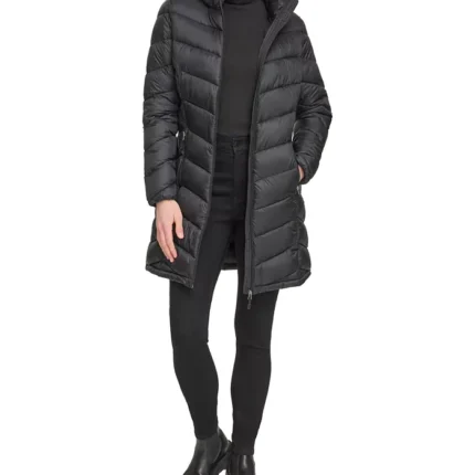 Women Black Hooded Puffer Long Coat