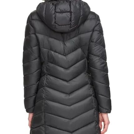 Women Black Hooded Puffer Long Coat