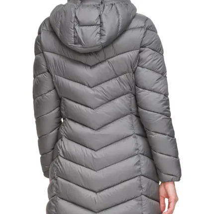 Women Grey Hooded Puffer Long Coat