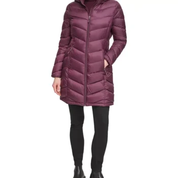 Women Plum Puffer Hooded Coat