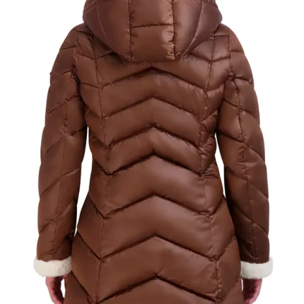 Women Brown Fur Hooded Puffer Jacket