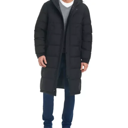 Black Puffer Hooded Men Long Coat