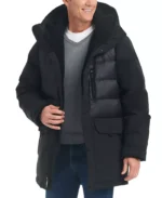 Men Black Hooded Puffer Parka Coat