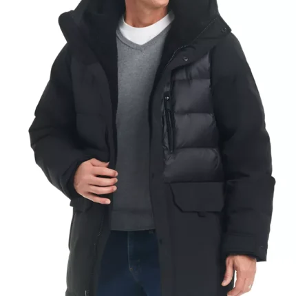 Men Black Hooded Puffer Parka Coat