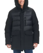 Men Black Hooded Puffer Parka Coat